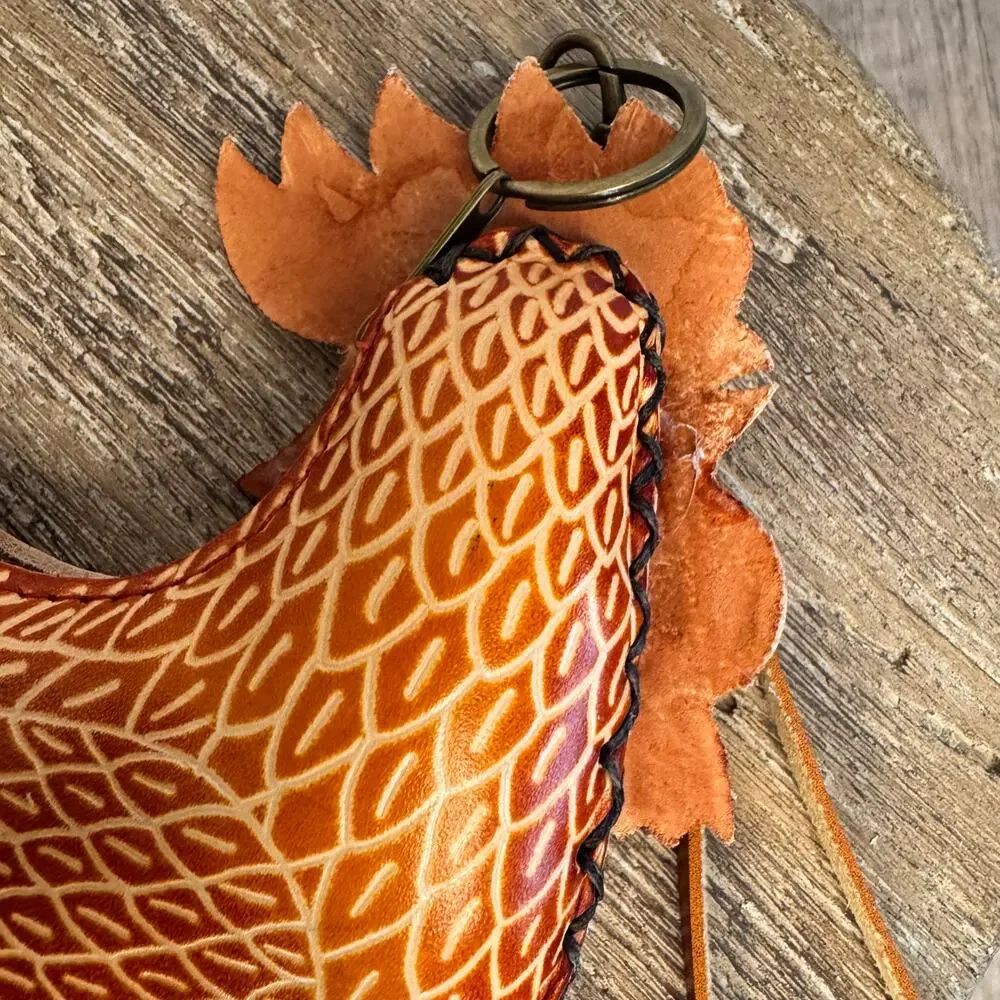 Genuine Leather Rooster Coin Purse Wristlet Chicken Hand Painted Leather